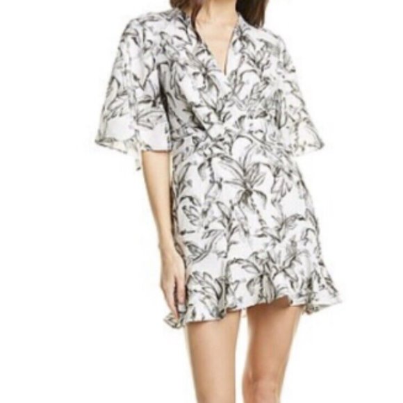 Significant Other Sienna Dress 2 White Black Monochromatic Palm Bird Print Linen - Picture 1 of 4